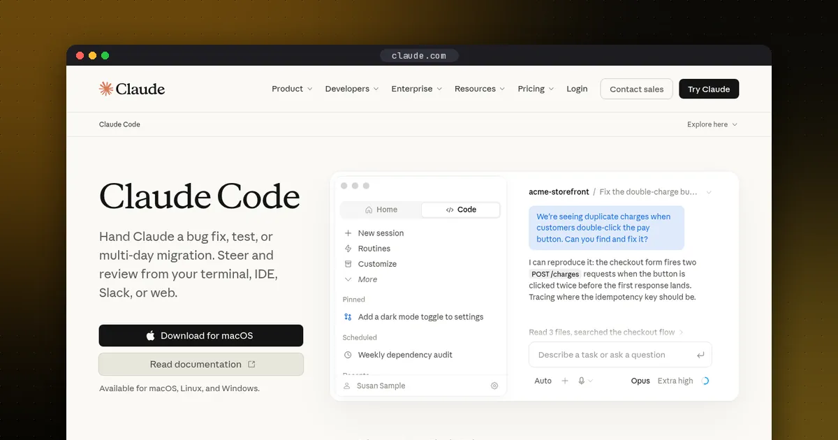 Screenshot of the Claude Code website