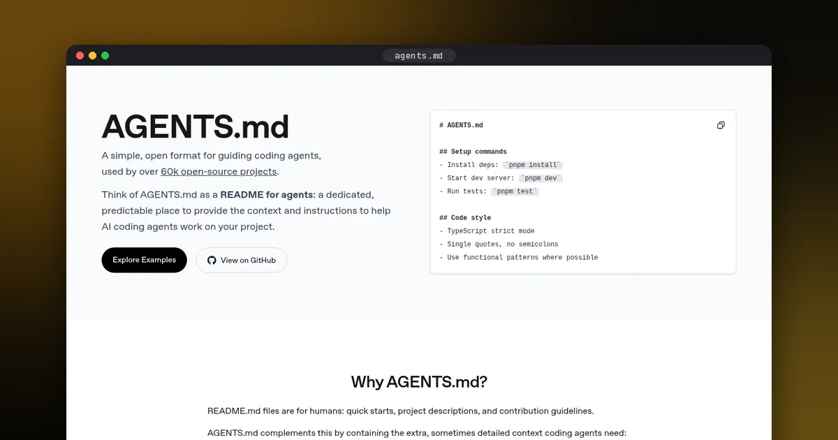 Screenshot of the AGENTS.md website