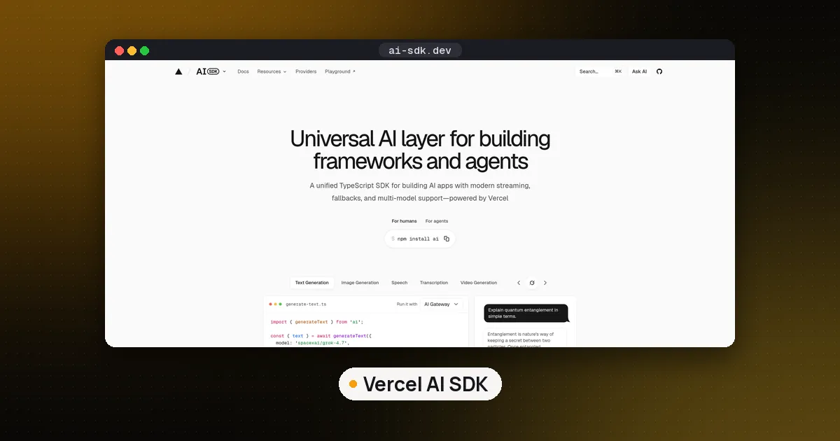 Screenshots of Vercel AI SDK